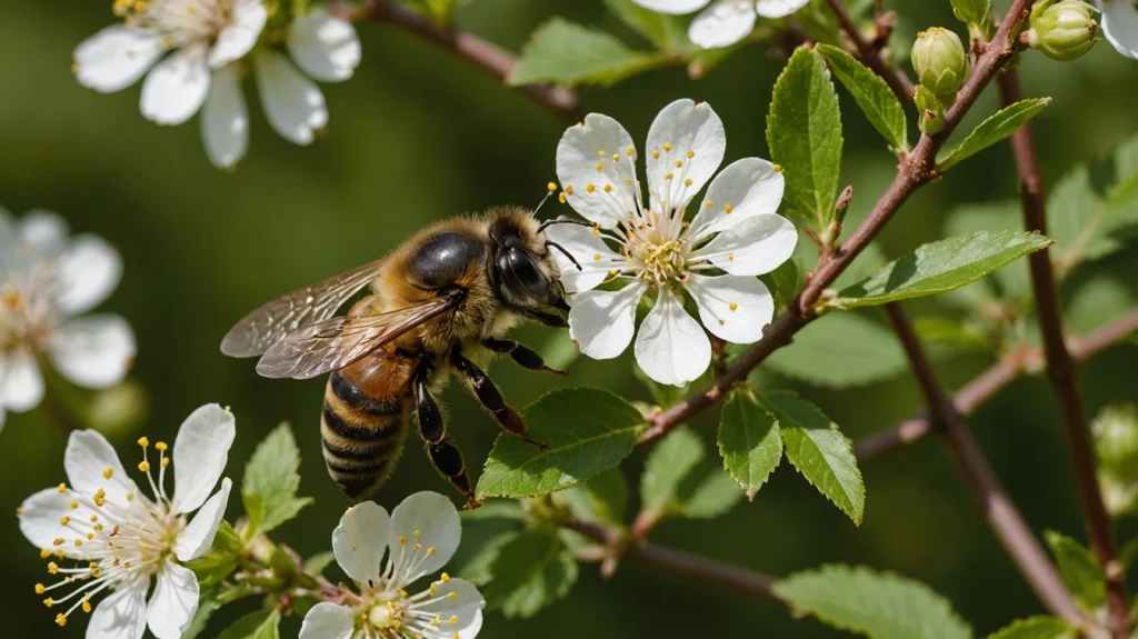 Une abeille entrain de butiner sur une fleur de ronce en Ardèche. comment les abeilles font du miel