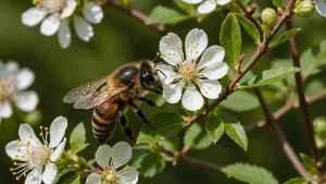 Une abeille entrain de butiner sur une fleur de ronce en Ardèche. comment les abeilles font du miel